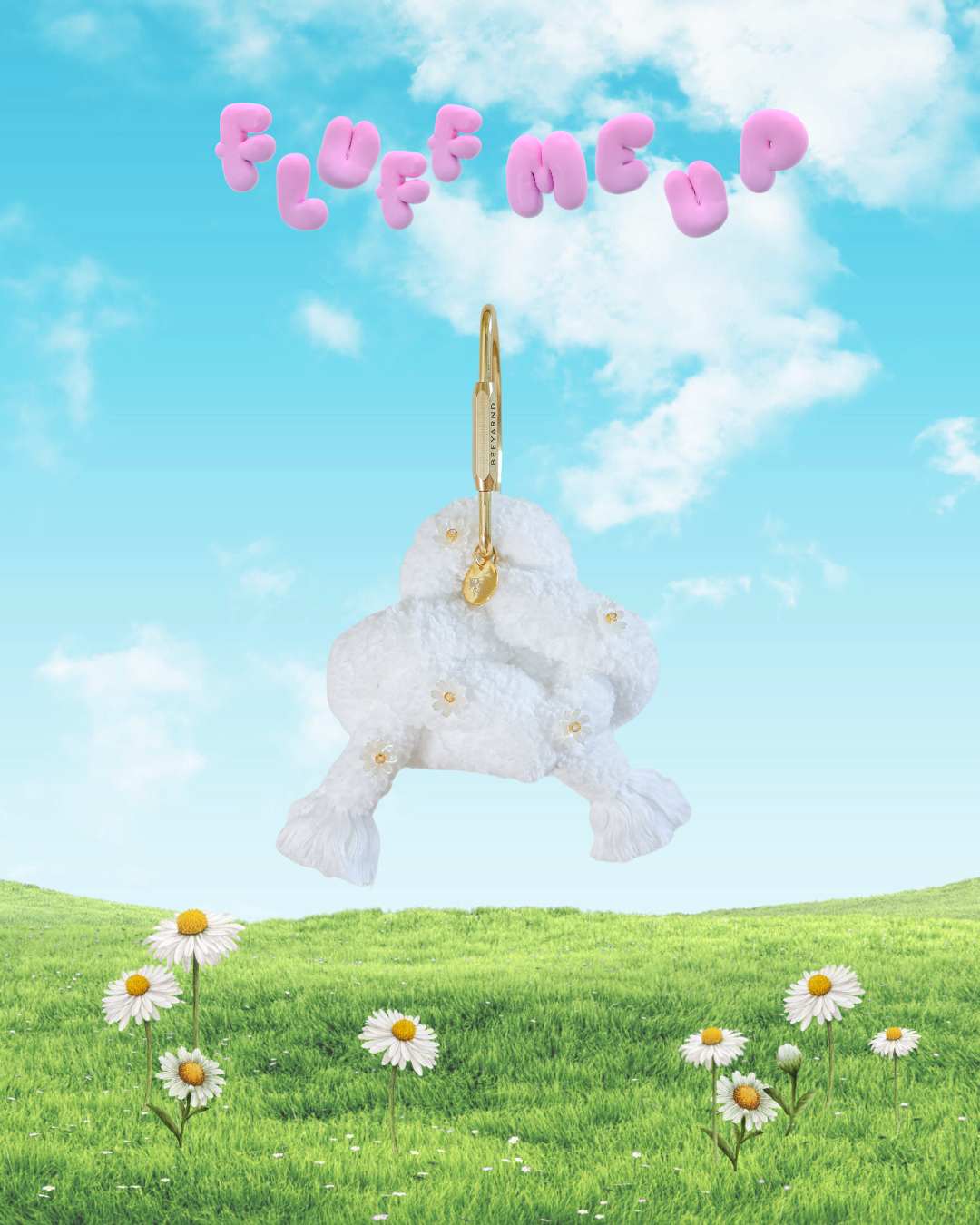 Ewe Ethereal bag charm — soft white plush lamb with gentle fur texture and gold‑tone clasp