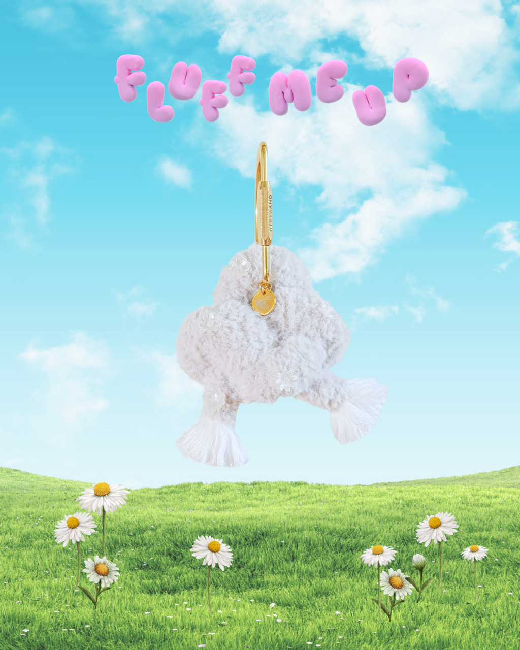 Wolf Ethereal bag charm — soft grey plush wolf with delicate fur texture and gold-tone clasp.