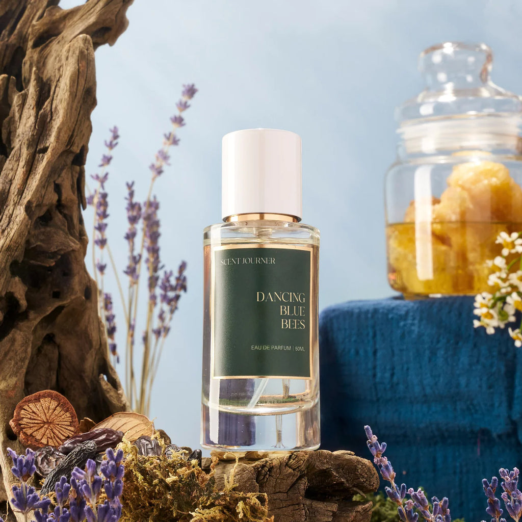 Handcrafted scented throw cushion with Dancing Blue Bees fragrance insert by Beeyarnd.