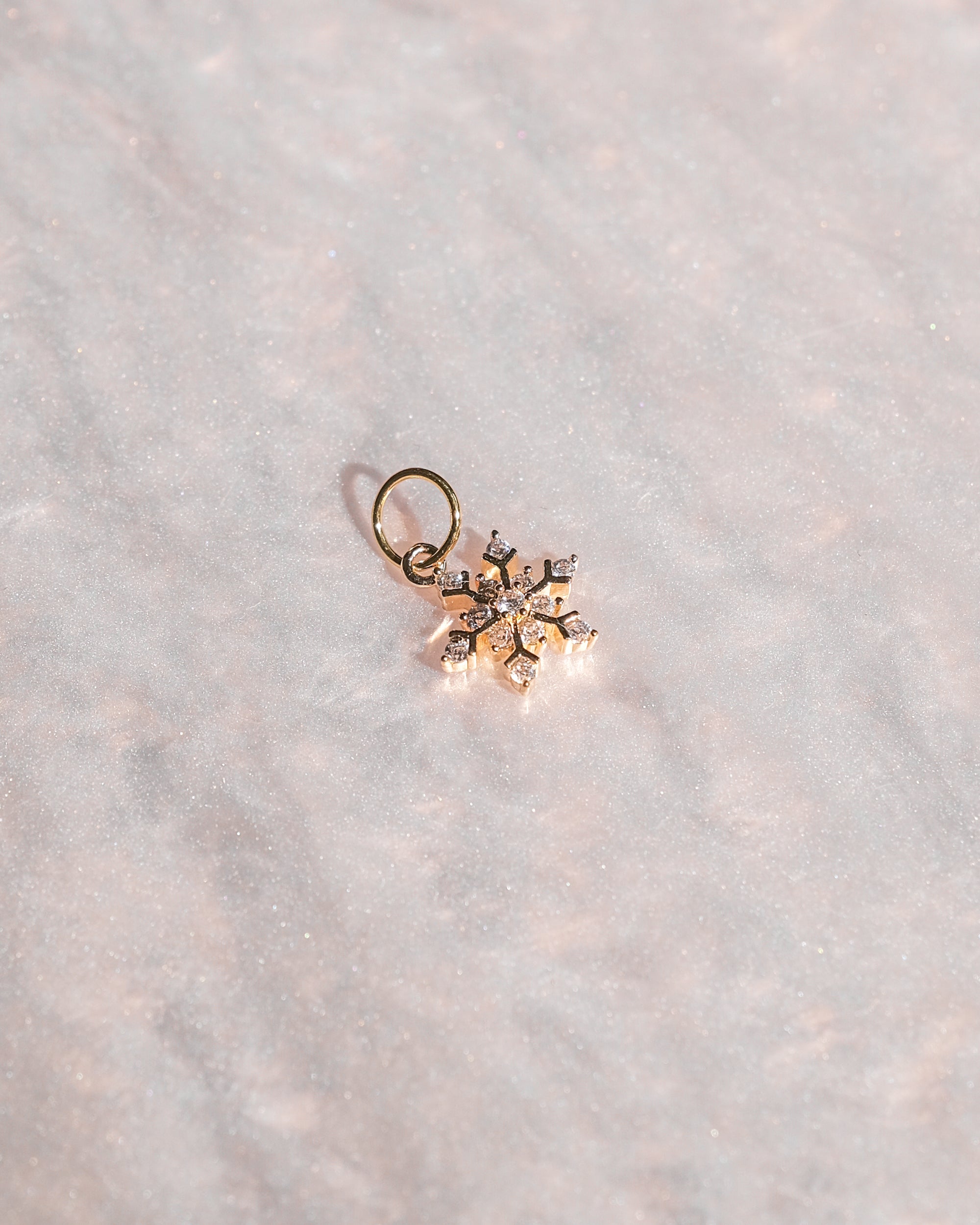 Close-up of snowflake limited edition charm showcasing intricate icy design.