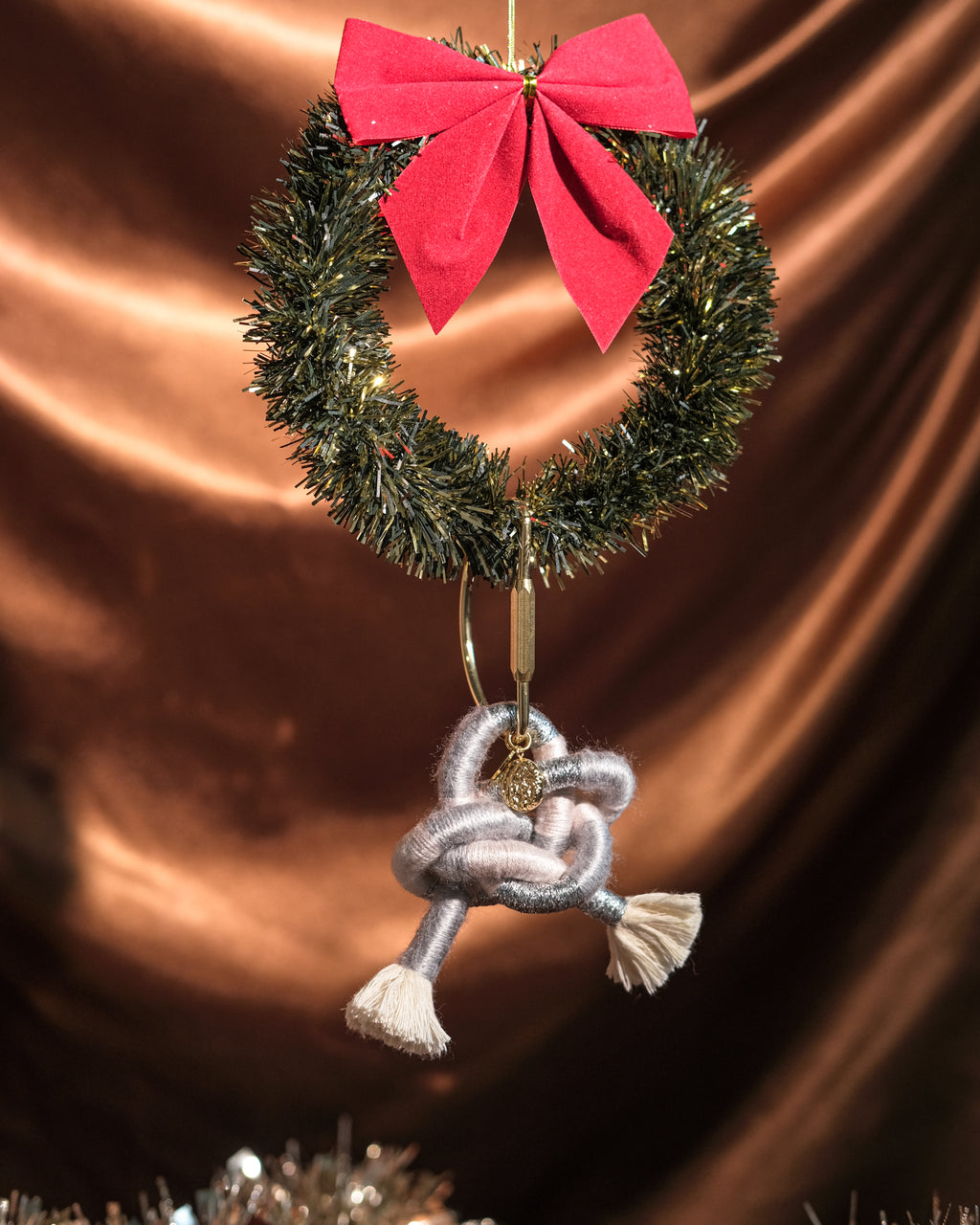 Silver Cloud Ethereal handmade bag charm with gold pleated hardware