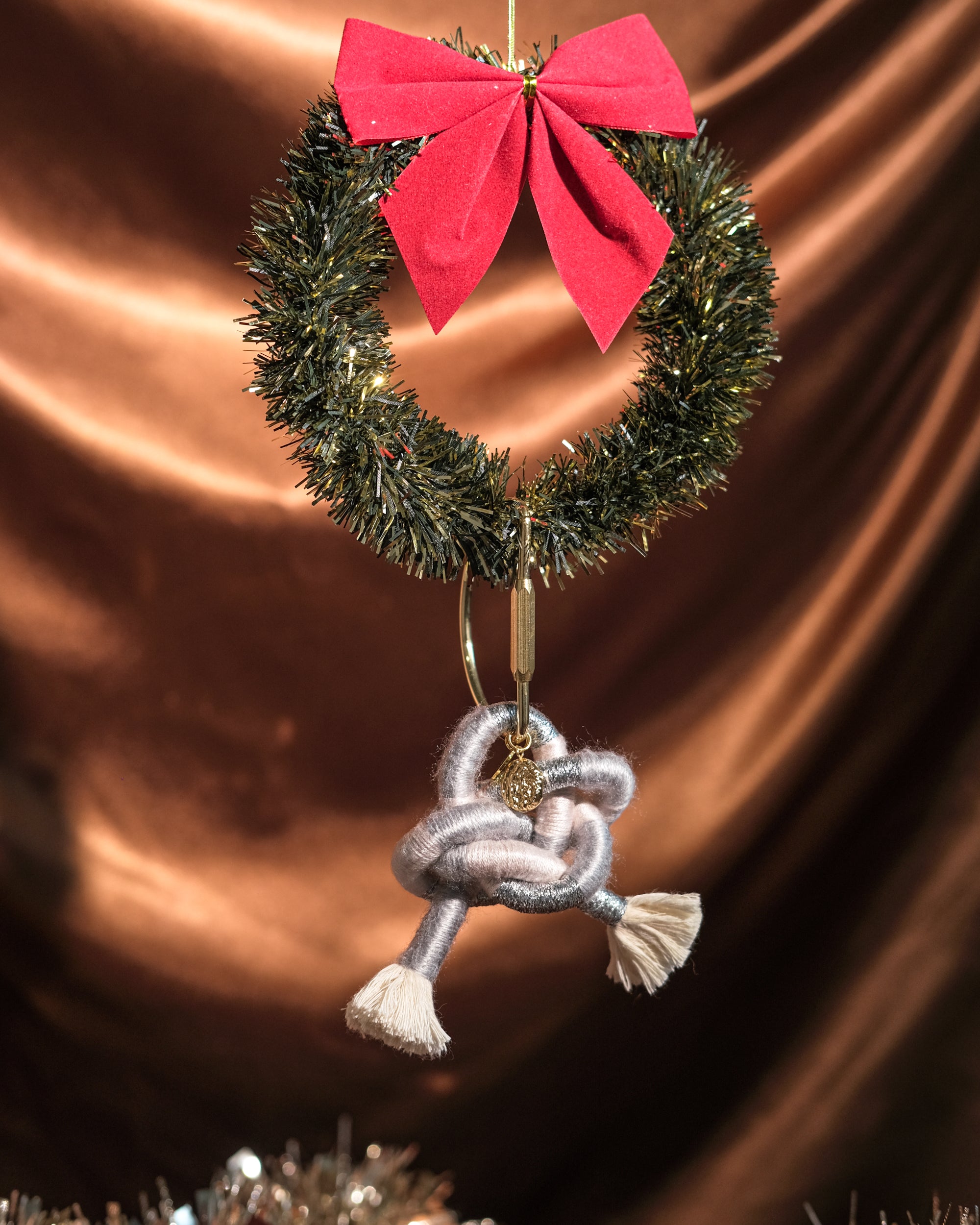 Silver Cloud Ethereal handmade bag charm with gold pleated hardware