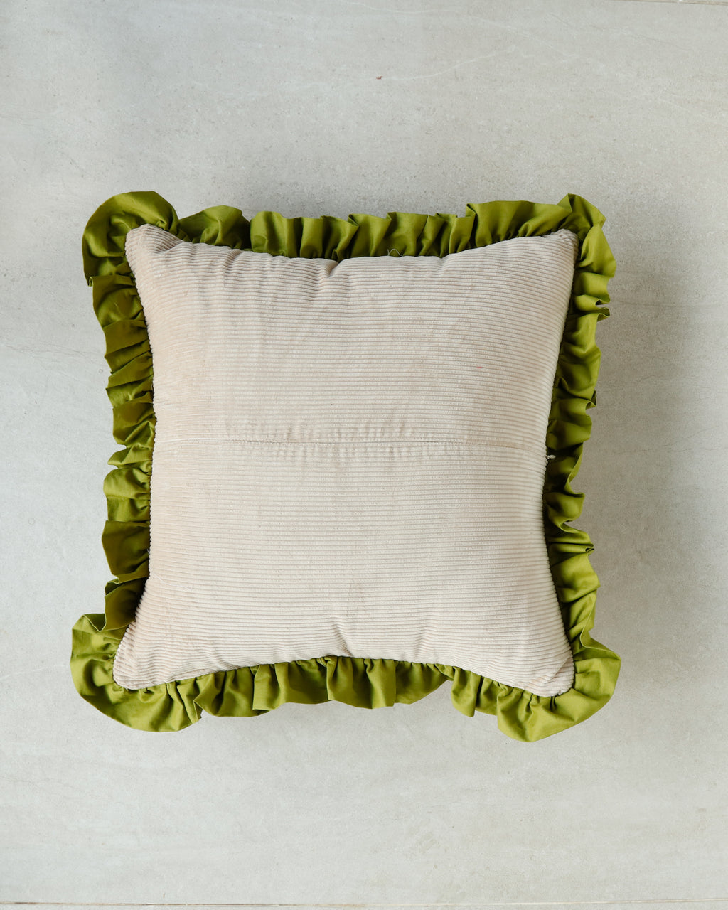 Chartreuse throw pillow with plush texture — Good Vibes cushion ideal for modern home décor.