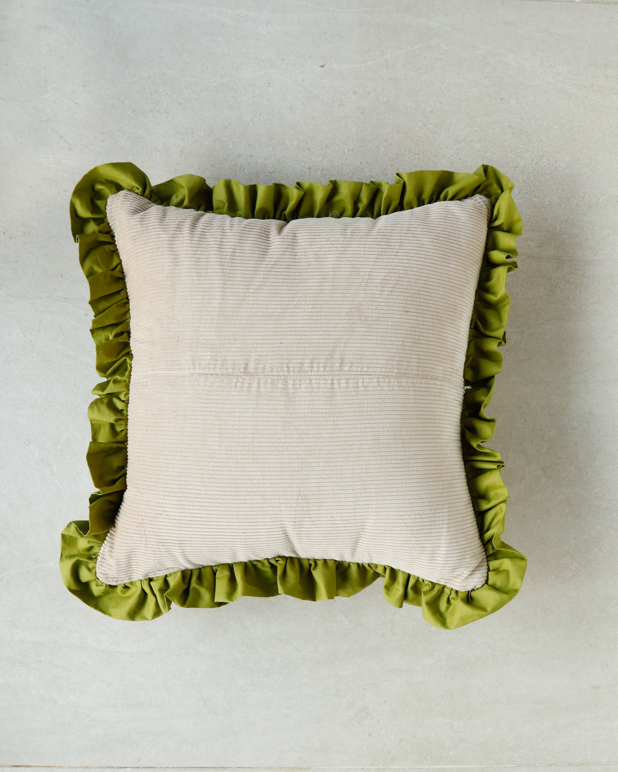Chartreuse throw pillow with plush texture — Good Vibes cushion ideal for modern home décor.