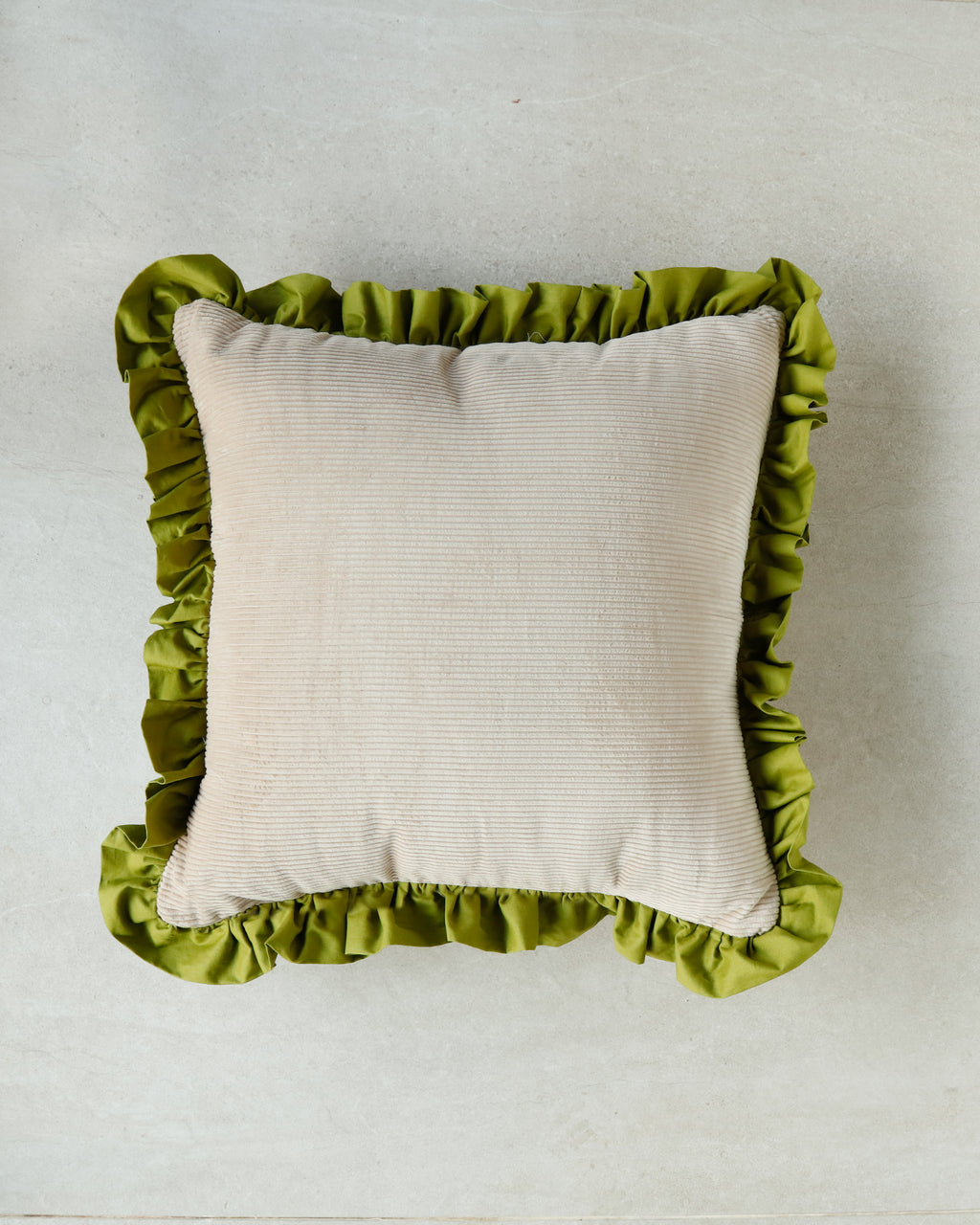 BeeYarnd Good Vibes chartreuse cushion with soft filling — decorative accent for couch or bed.
