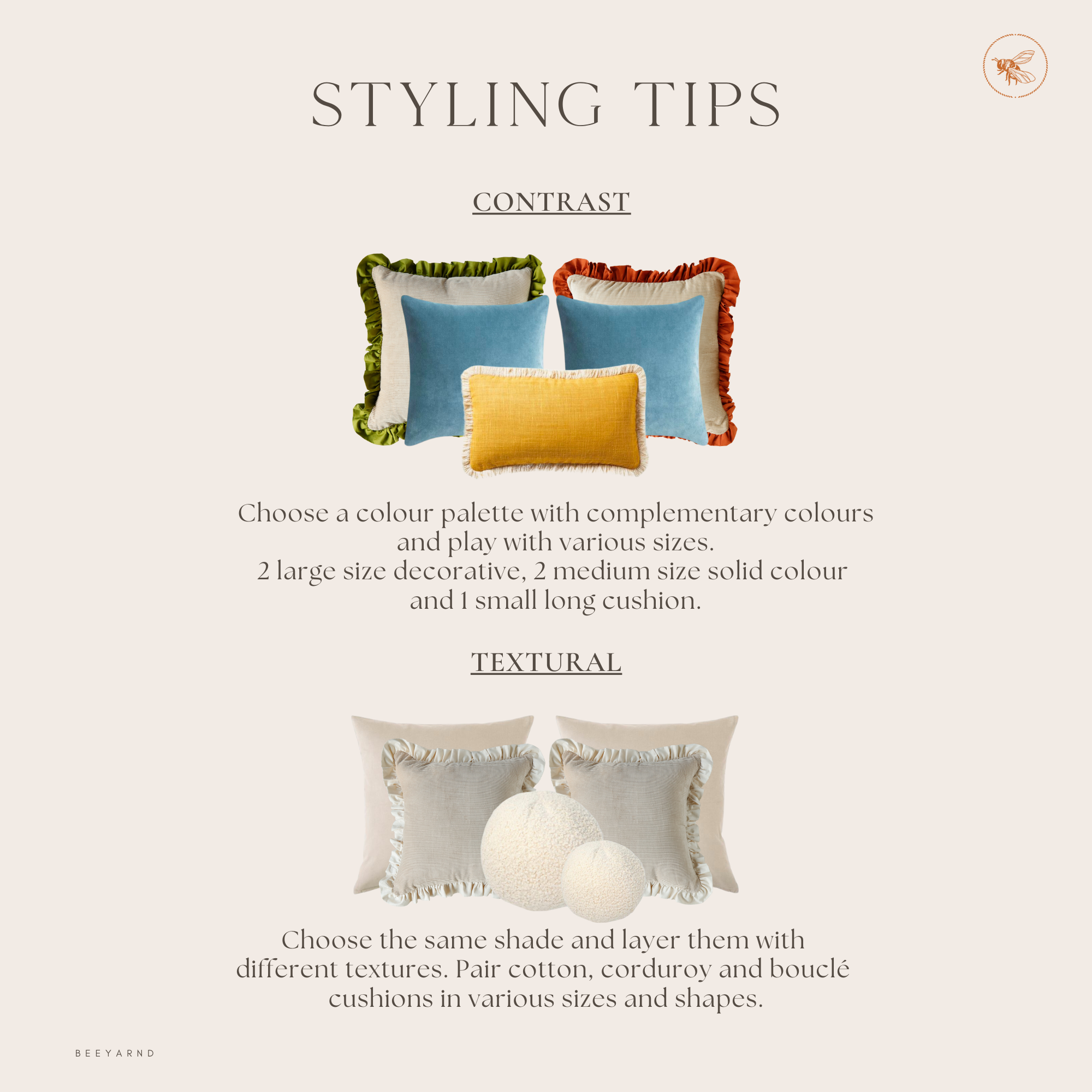 Warm Hugs Rust Cushion styled with neutral pillows — pop of color and comfort.