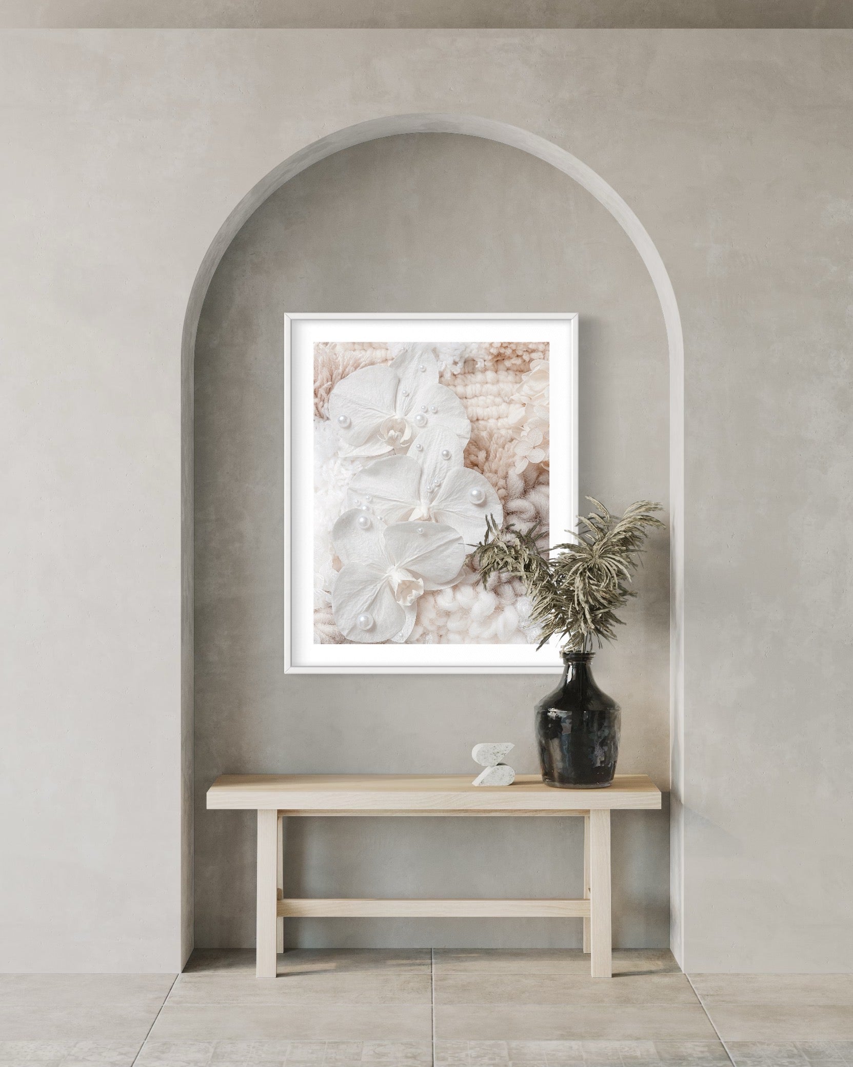 BeeYarnd Sensory Fine Art Print N 1 framed on wall – minimalist home décor styling.