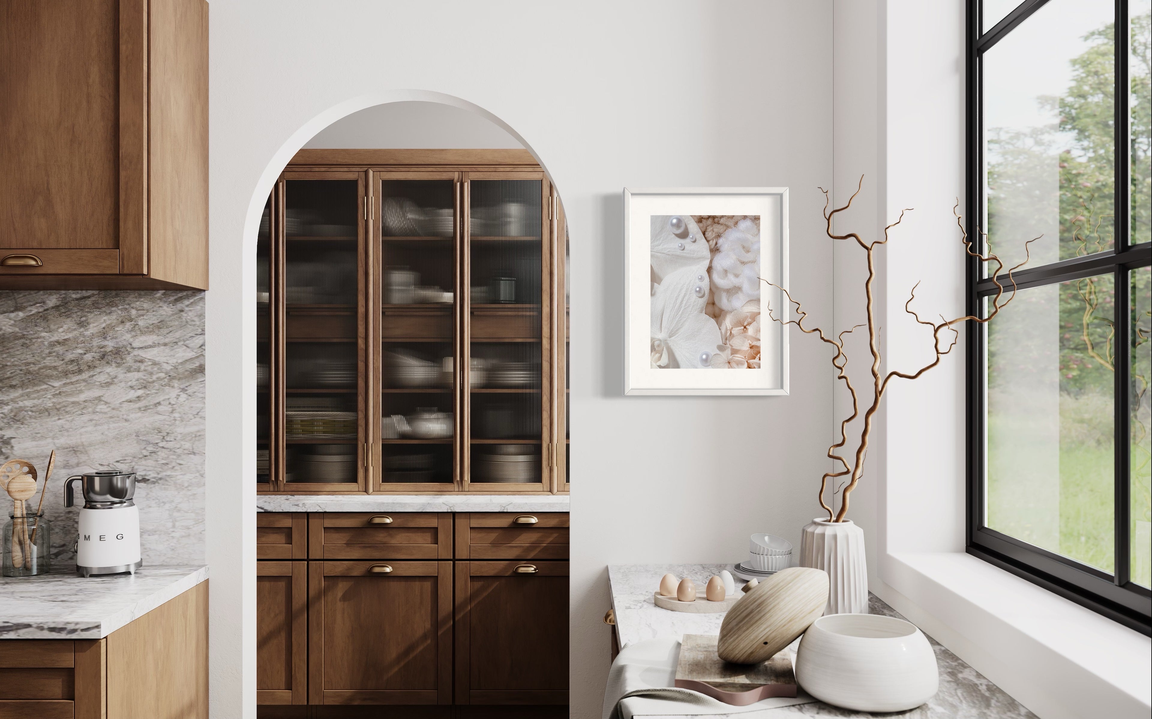 Framed abstract art print Sensory Fine Art Print N 3 on the side kitchen counter wall | 装框抽象艺术挂画 感官艺术印刷品 N 3 — 厨房侧柜墙面装饰